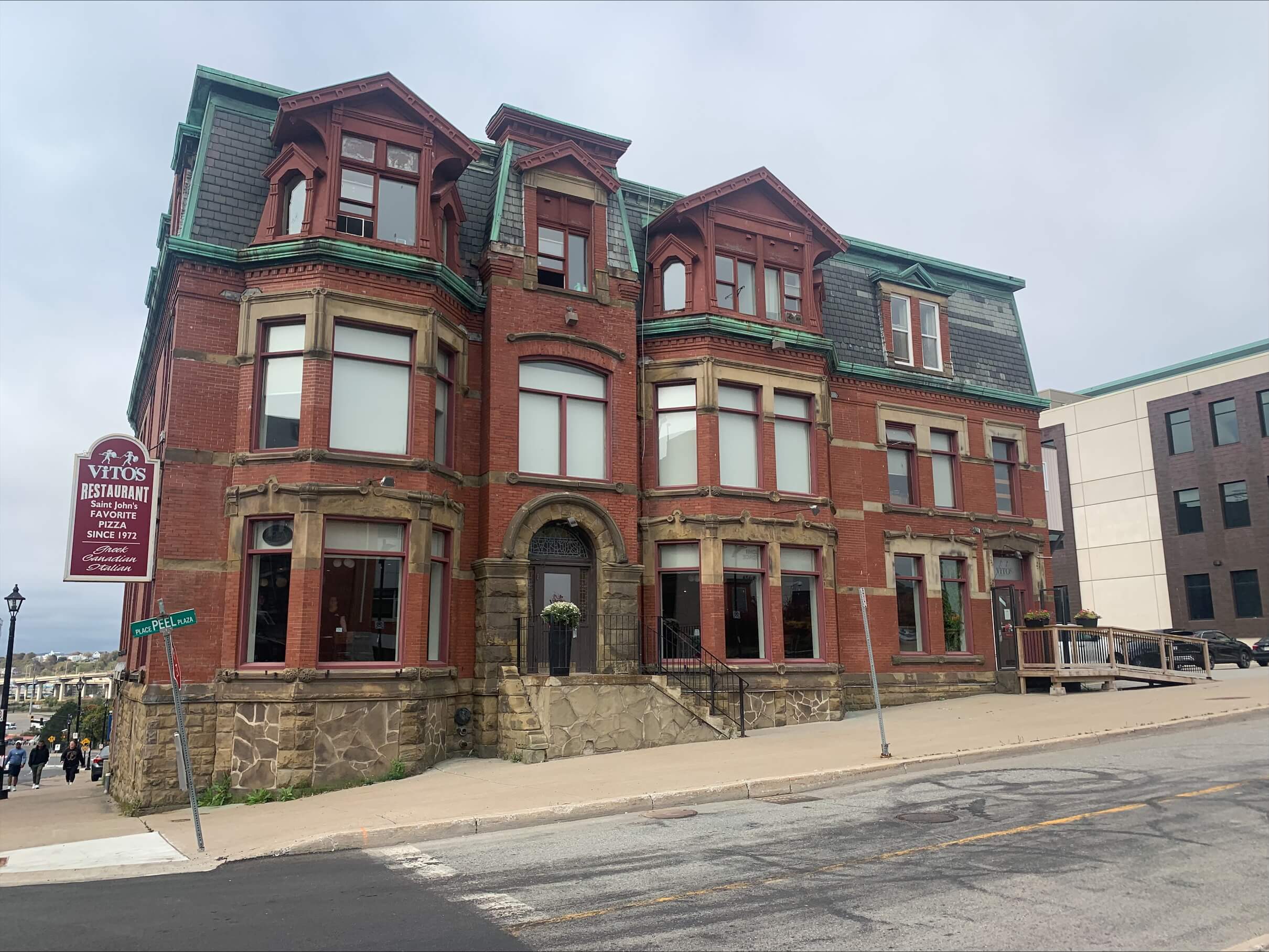 Vito's Restaurant in a heritage red brick building at 2 Peel Plaza, next to the Saint John Law Courts, Saint John, New Brunswick